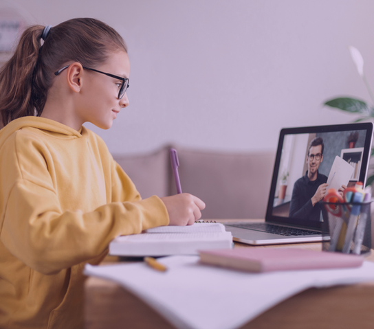 Female student in online class