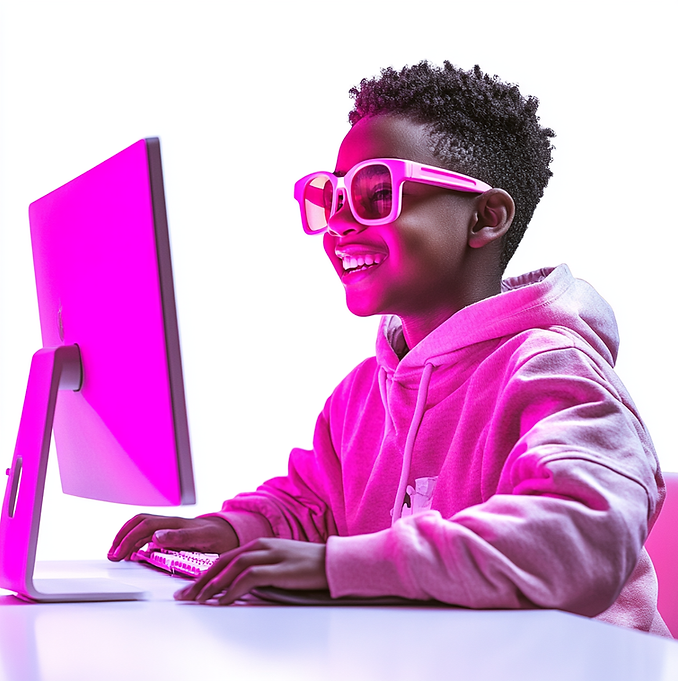 Boy student in online class